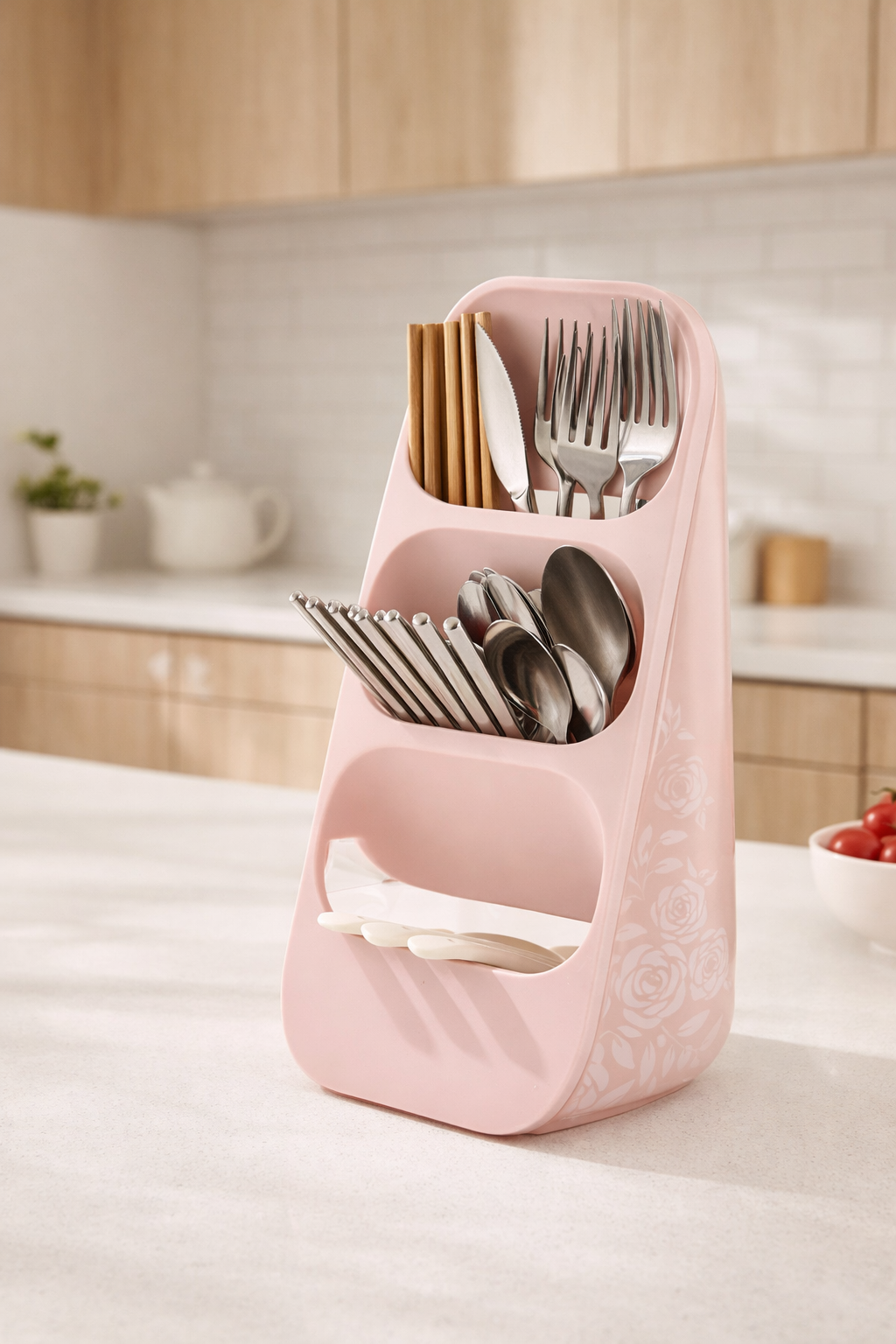 3-Slot Blush Rose Cutlery Stand