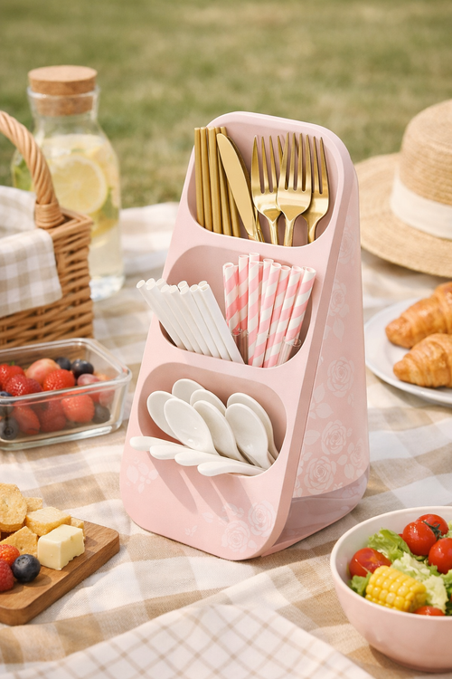 3-Slot Blush Rose Cutlery Stand