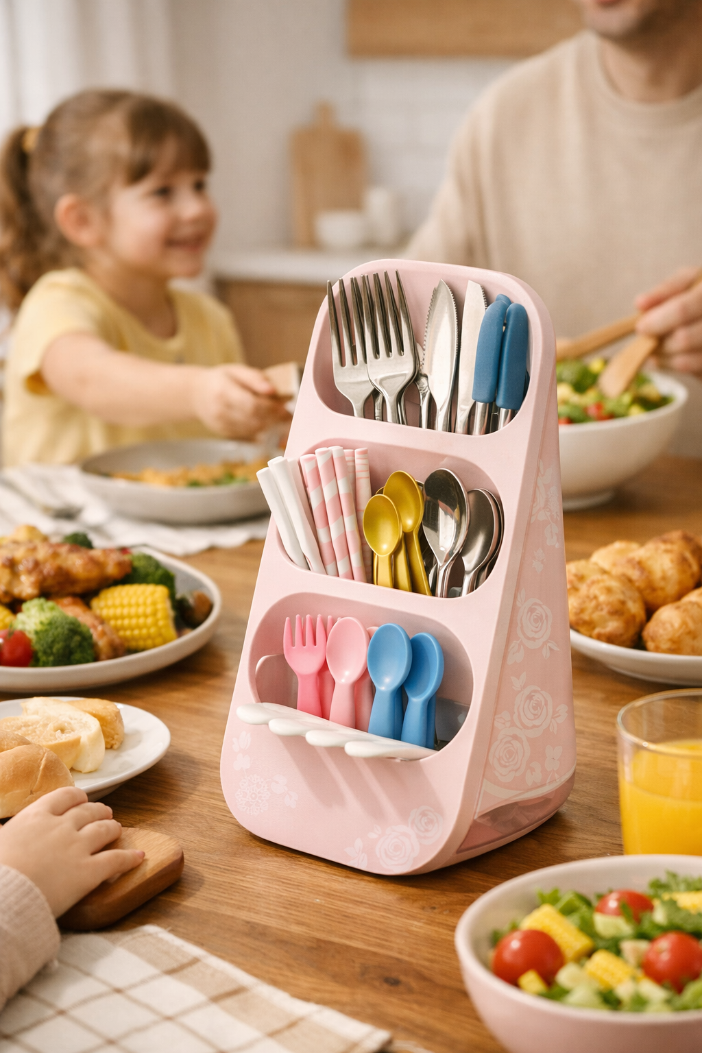 3-Slot Blush Rose Cutlery Stand